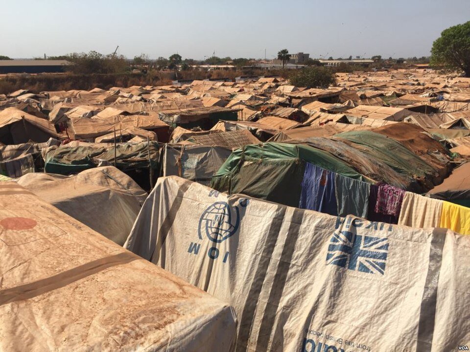 An aerial view of a protection-of-civilians tent settlement in Wau, South Sudan